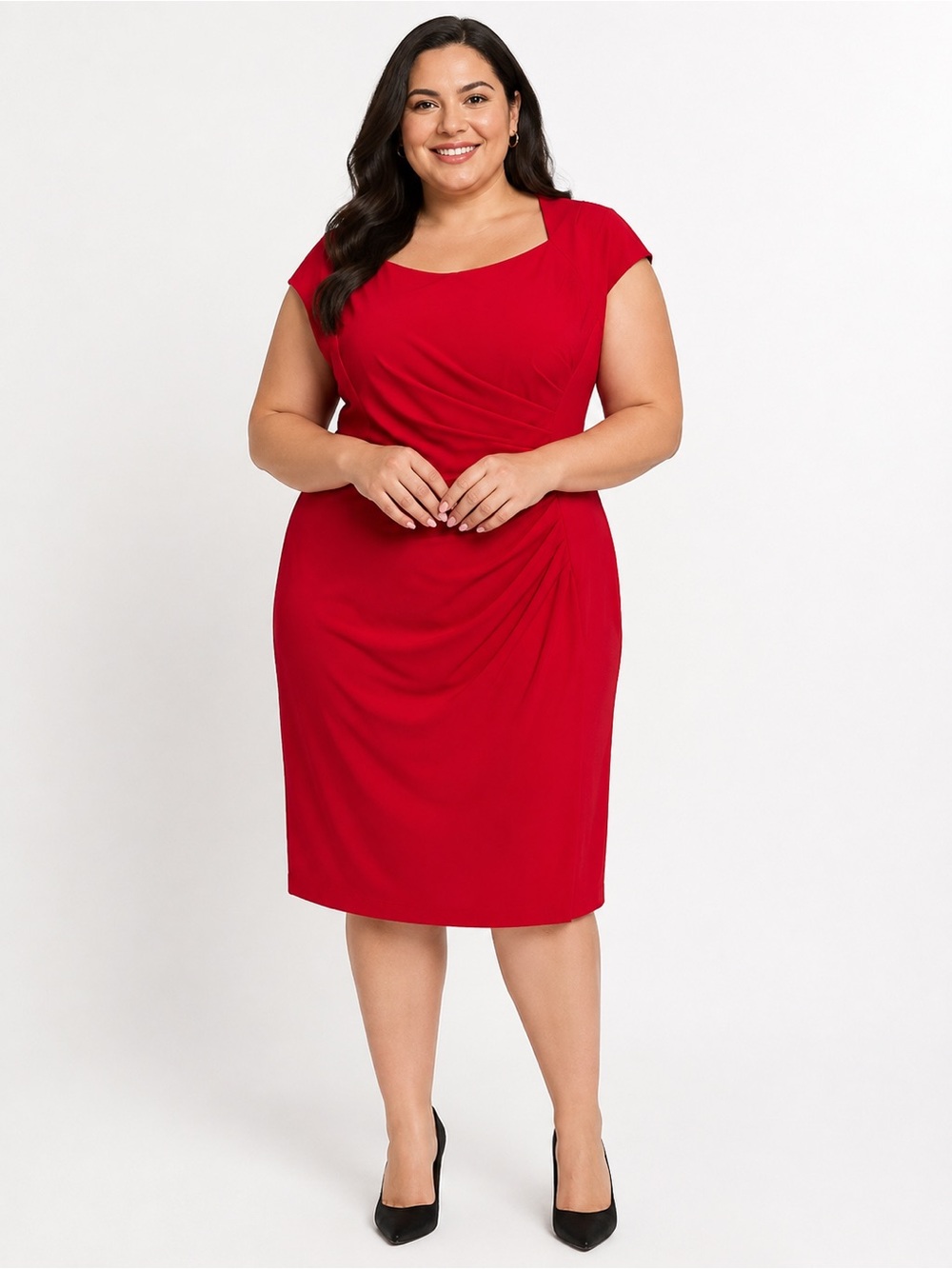 NWT Calvin Klein Red Sheath Dress Size 16W Cap Sleeve Ruched Feminine Romantic